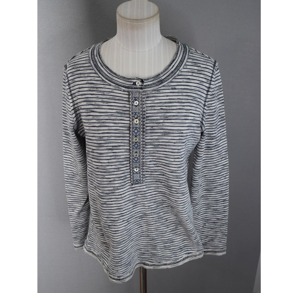 Sundance Henley Shirt Small Thermal Stripe Long Sleeve Top Women Casual Comfort